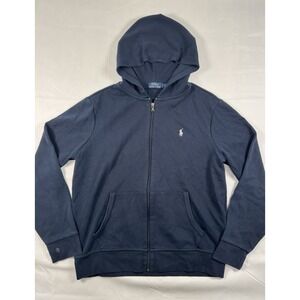 Polo Ralph Lauren Navy Blue Full Zip Hoodie Sweatshirt Mens Large L Yellow Pony